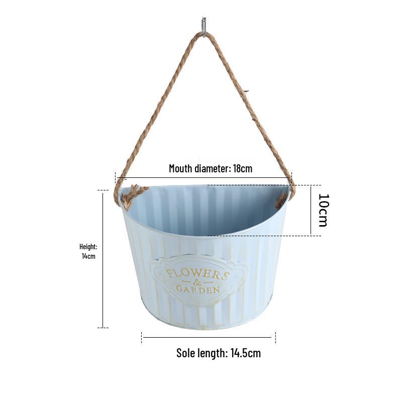 Wrought Iron Hemp Rope Semicircle Wall Hanging Flower Basket for Living Room Décor