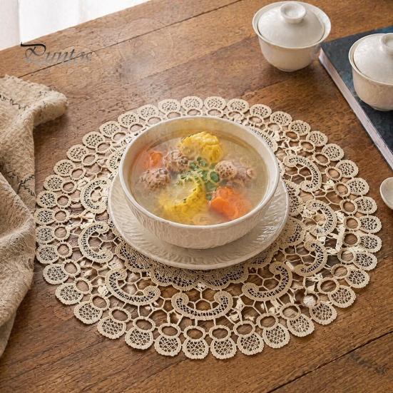 Кружевные салфетки для украшения стола, Круглая цветочная салфетка, Вышитая подставка под стакан, Подставка под тарелку, Термоизолирующие декоративные коврики, Для чайных чашек, Ретро, Чайник, Ваза, Обеденный стол