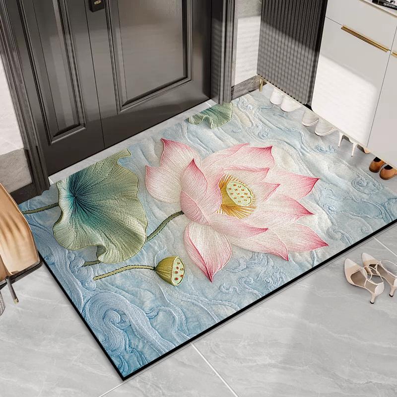 Коврик из шелка для двери Lotus, грязезащитный коврик для двери, стойкий к грязи, пылеудалению, может быть изготовлен на заказ