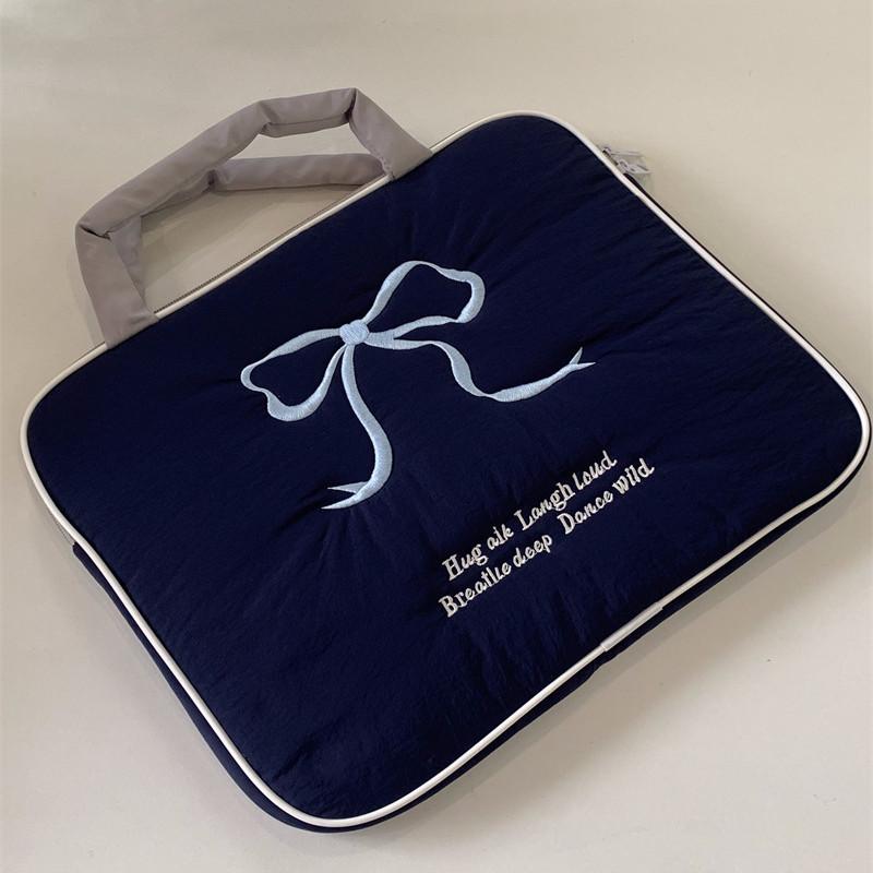 Cute Embroidered Bow Laptop Sleeve Handbags For Macbook Air Pro 11 13 14 15.6 Inch Cover For Ipad Pro 11 12.9 2024 Tablet Pouch