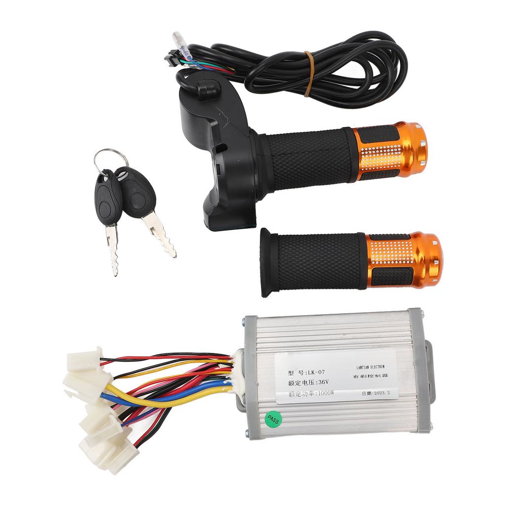 36V 1000W Motor Controller Aluminum Alloy Rubber Electric Bike Controller Throttle Grip Kit with 2 Keys for Electric
