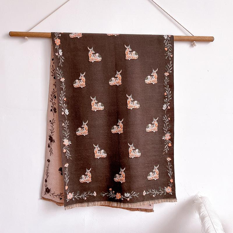 Versatile Printing Contrasting Colors, Double-Sided Imitation Cashmere Scarf, Winter High-End Warm Shawl Women