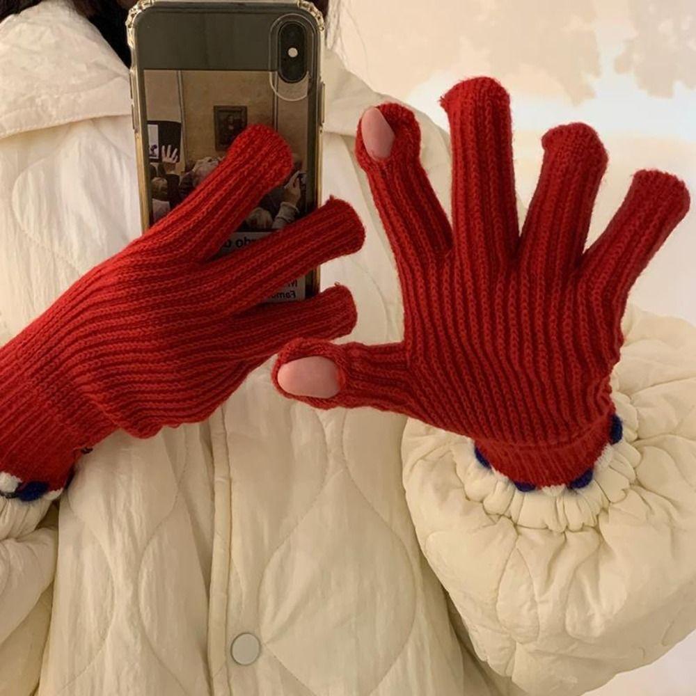 Korean  Gloves Solid Color Student Winter Mittens Thickened Women Knitted Gloves  Girls