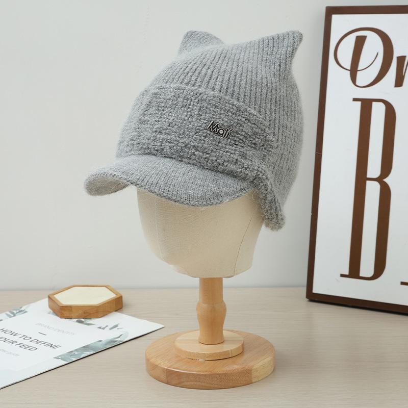 Зимняя теплая шапка с кошачьими ушками, женская бархатная утолщенная холодостойкая шерстяная шапка, ветрозащитная защита ушей, вязаная шапка