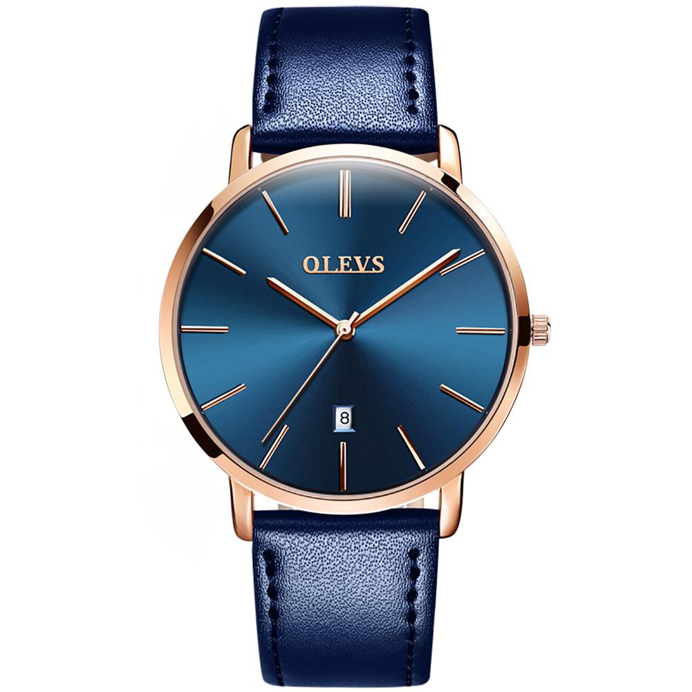 Original OLEVS Quartz Watch for Men Waterproof Men's Watch 6.5mm Ultra Thin Date Leather Strap Wristwatch Men Business Watch