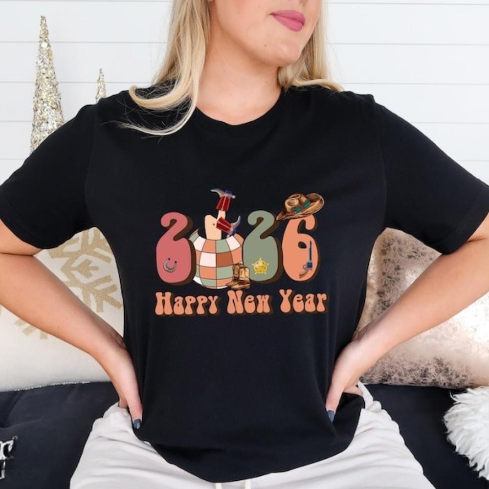 Happy New Year Shirt Western New Year TShirt Cowgirl Cowboy TShirt Festival Party Women Tee Fashion Casual Cotton Top