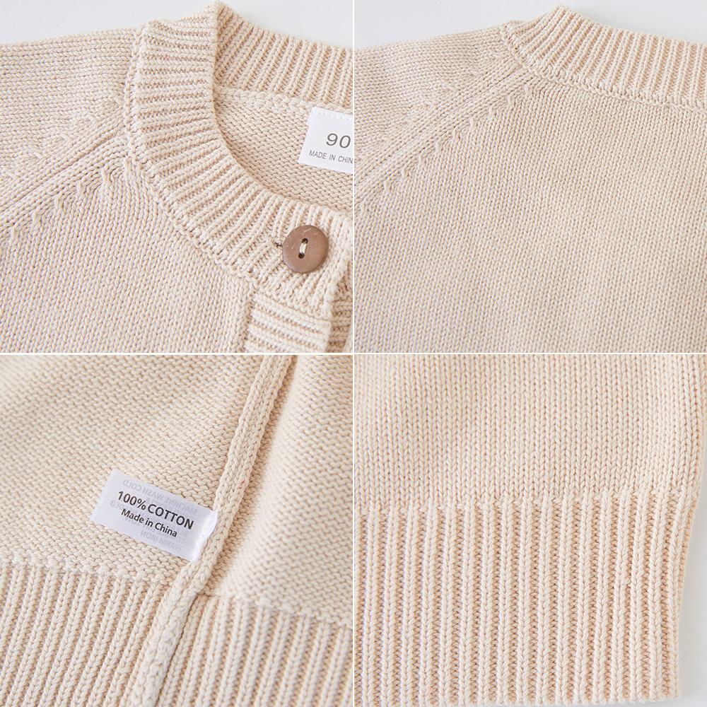 Весенне-осенний детский свитер, куртка с длинным рукавом, из чистого хлопка, с клубничным принтом, с круглым вырезом, вязаный кардиган для девочки, шерстяной топ