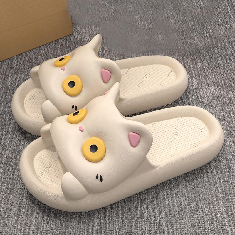 Cute Cartoon Ladies Slippers, Big Eyes Cat Cat, EVA Flat Bottom Non-slip Soft and Comfortable Sandals Slippers, Suitable for Ind