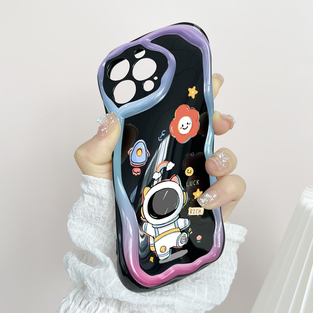 Cute Cartoon Pattern Cream Texture Casing Wavy Edge Soft Silicone Cover Phone Case for Huawei Honor Infinix Tecno iPhone
