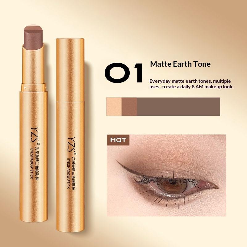 Three Color Eye Shadow Stick Gradient Delicate Shiny Waterproof Glitter Eye Shadow Waterproof Long-Lasting Eye Cosmetics