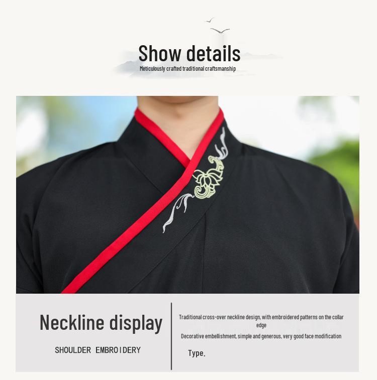 Мужской ханьфу с журавлями большого размера черного цвета: Осенне-зимний наряд ученого-фехтовальщика