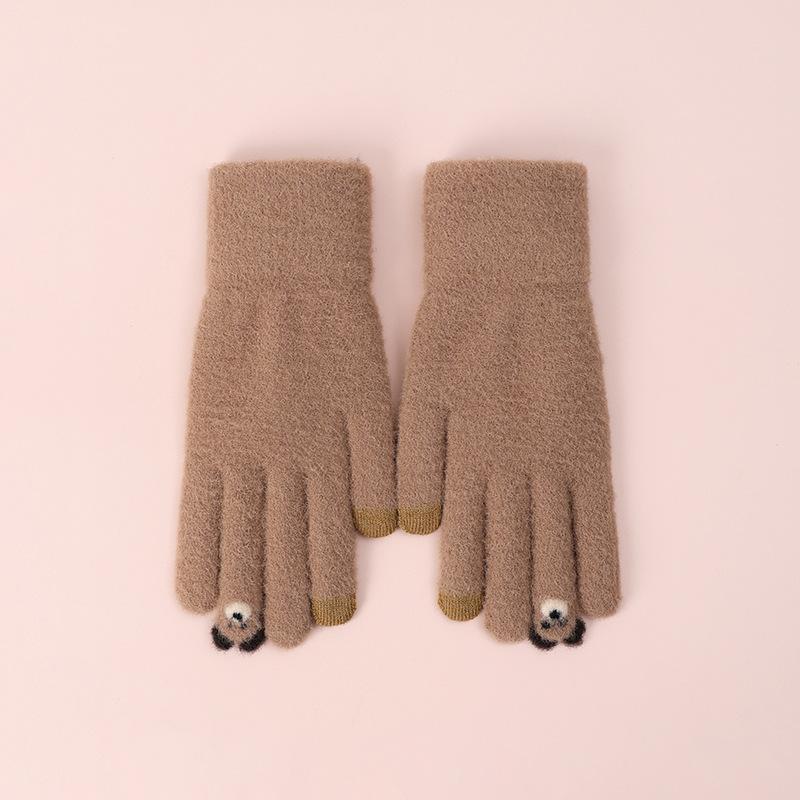 Перчатки женские осенне-зимние пальцы милые ветрозащитные теплые вязаные бархатные велосипедные перчатки пять пальцев