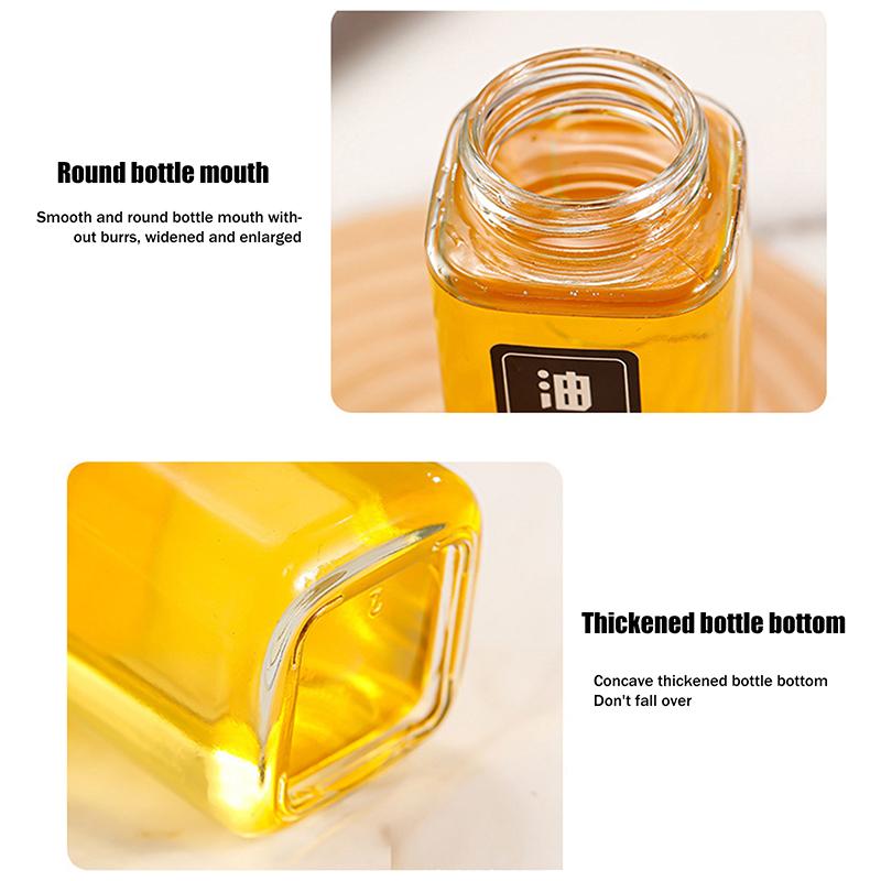 Kitchen Square Glass Oil Bottle Set Refillable Oil Vinegar Cruet for Cooking Seasoning