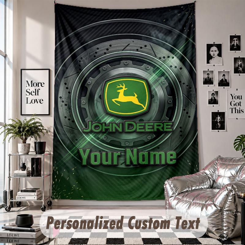 Wall Hanging Tapestry With Custom Name & Text, John Deere Decorative Tapestry For Bedroom