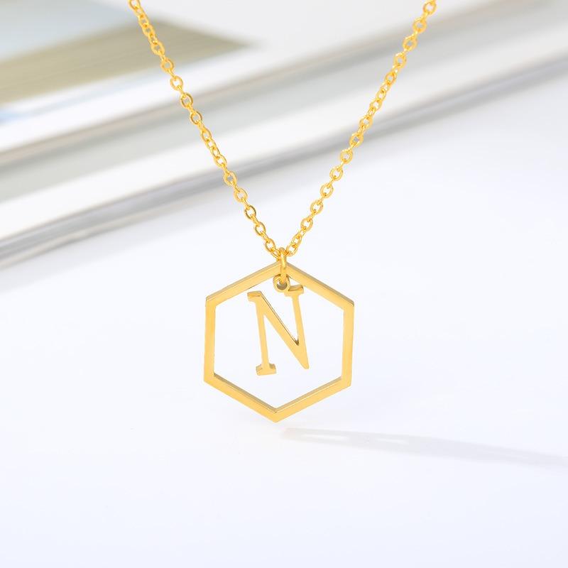 Simple and Stylish English Alphabet Small Fresh K Gold Titanium Steel Necklace Women's Accessories Geometric Collarbone Chain