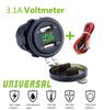 Car Motorcycle 3.1A 2 USB Charger Socket Waterproof Green LED Display Voltmeter