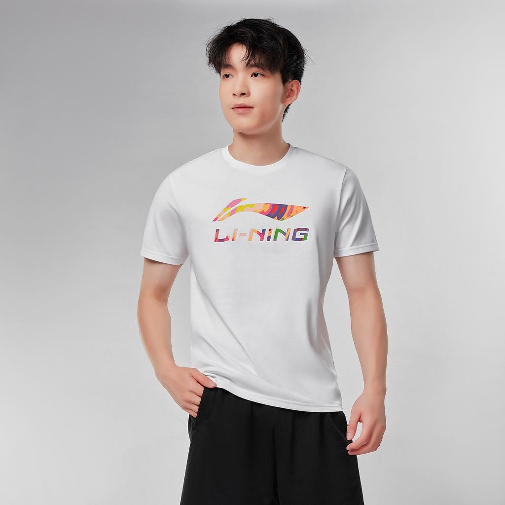 Li-Ning Футболка унисекс с принтом букв, однотонная, свободная, удобная, повседневная, с коротким рукавом, белая AHSVA77-2