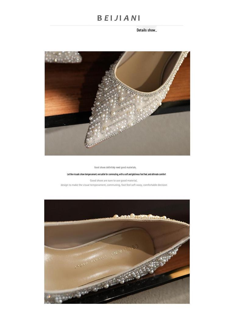 BEIJIANI 1578-23 Rhinestone Pearl High Heel Bridesmaid and Bride Wedding Shoes