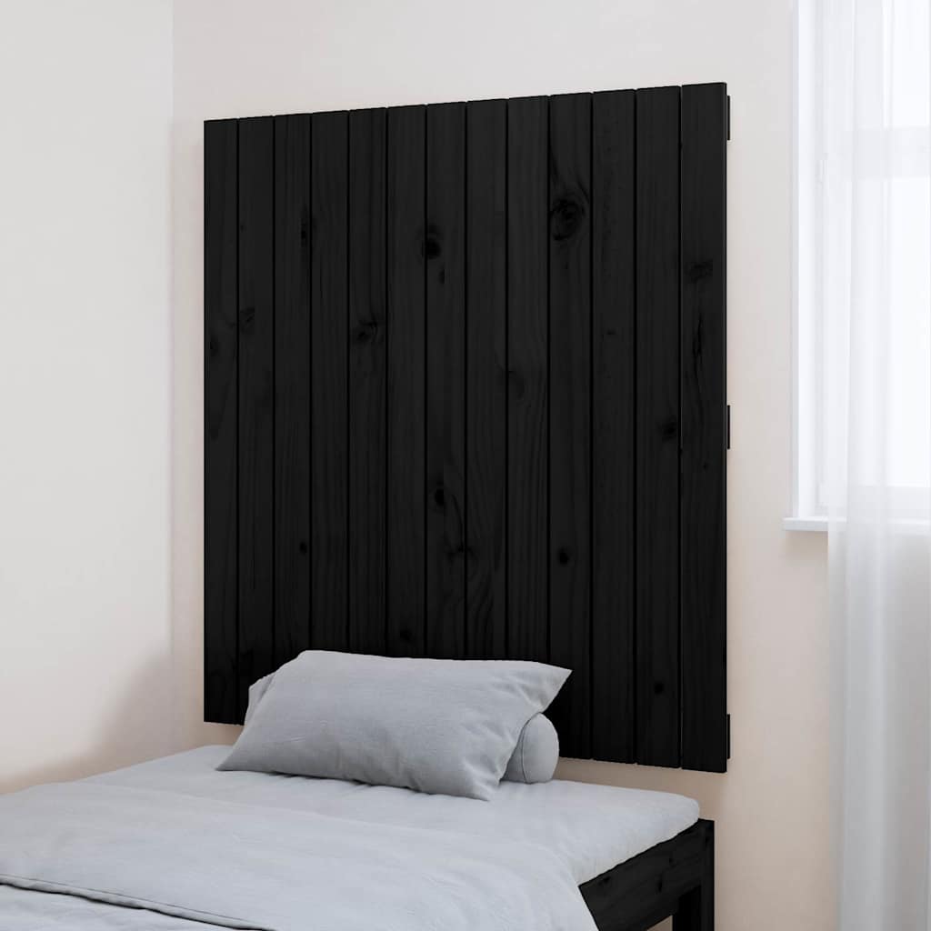 Wall Mounted Headboard in Black 82.5 x 3 x 90 cm Solid Pine Wood