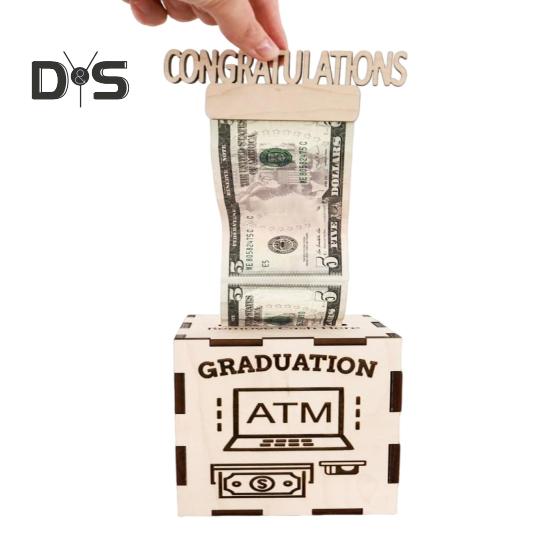 Graduation Money Gift Box Wooden ATM Design Congratulations Card Holder Money Holder Cash Box for Graduation Money Gifts