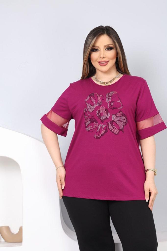Женская блузка большого размера Блузка большого размера с каменным цветочным узором спереди