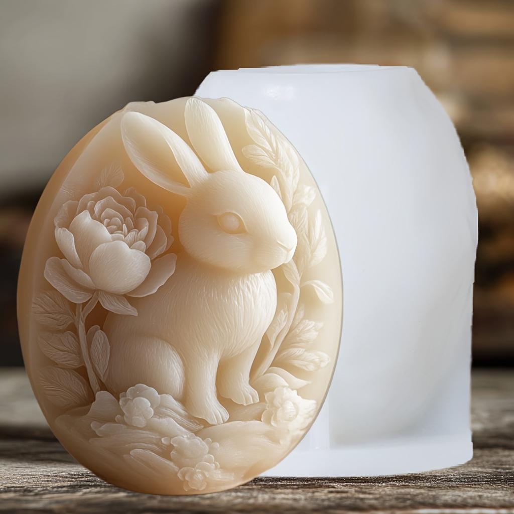 Форма силиконовая для свечи 'Яйцо Кролик Цветок' Цветок Кролик Тиснение Формы для свечей 'Яйцо' Пасхальное яйцо Гипс Смола Форма Роза Кролик Яйца