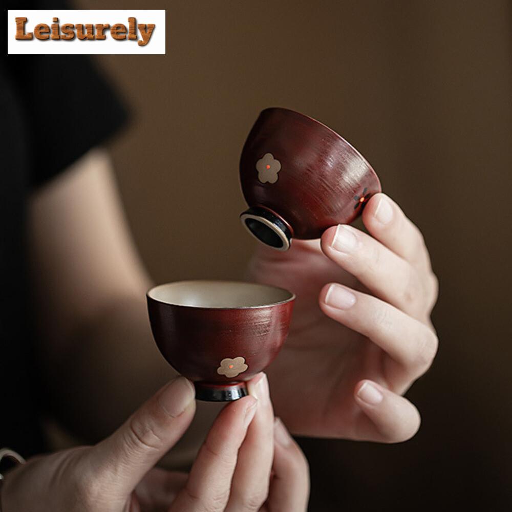 2 шт./набор ретро порошок Инь боярышник красная чайная чашка расписанная вручную маленькая цветочная чашка полумесяц чашка ароматизатор чайный набор 30 мл
