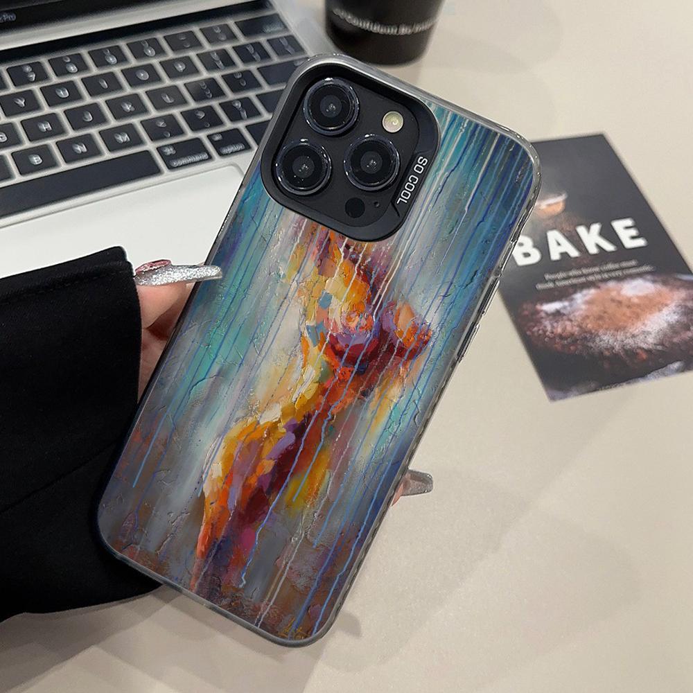 Чехол для телефона с абстрактной масляной живописью для iPhone 17 16 15 14 13 12 11 X XR XS Air Pro Max Plus Черный Цветной Серебристый Чехол