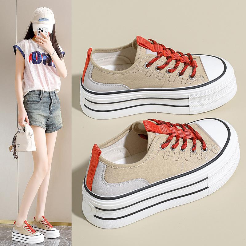 Chunky Platform Sneakers for Women Low Top Canvas Shoes Summer Breathable Canvas Sneakers Women's Comfortable Slip on Casual Tennis Walking Shoes
