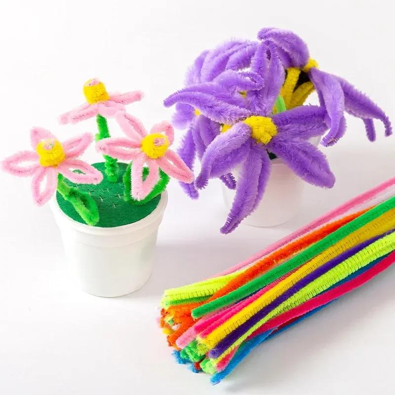 100/10Pcs DIY Plush Chenille Sticks Stem Pipe Cleaners Bending Plush Craft Wired Sticks Kids Educational DIY Decoration Supplies