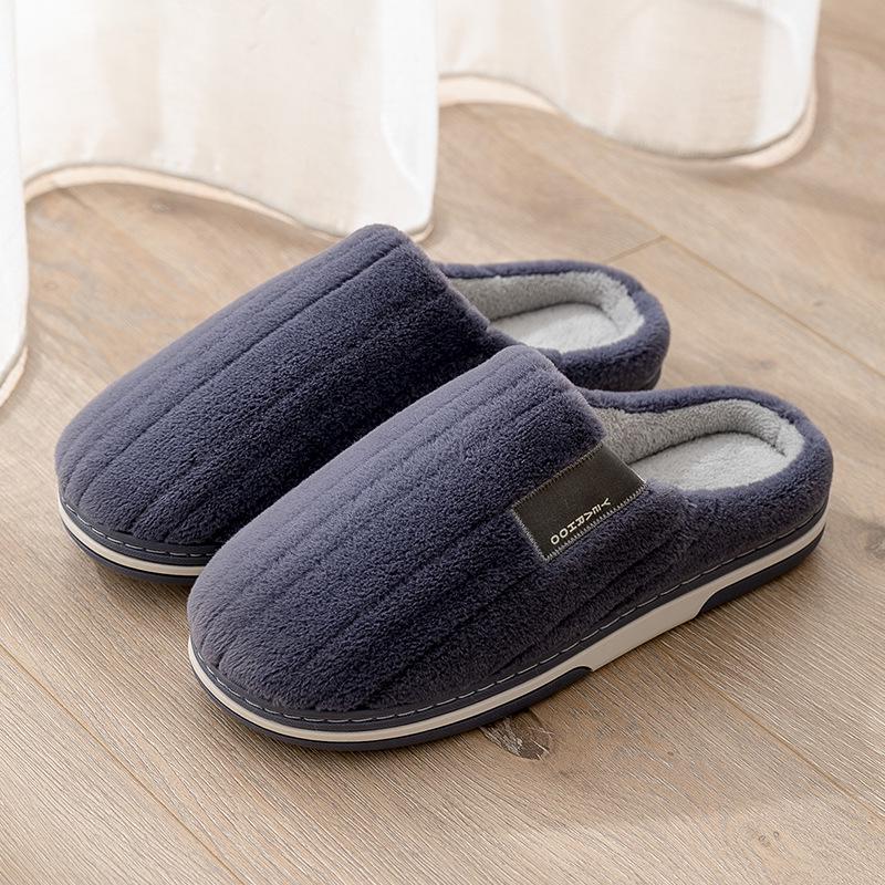 Men's Large Plush Non-Slip Slippers: Thick Soled, Warm Cotton for Autumn & Winter