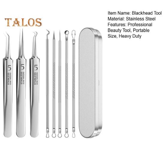 Набор из 8 инструментов для удаления черных точек с ящиком для хранения, нержавеющая сталь, двойной наконечник, экстрактор для удаления комедонов, акне, носа, лица, косметический инструмент