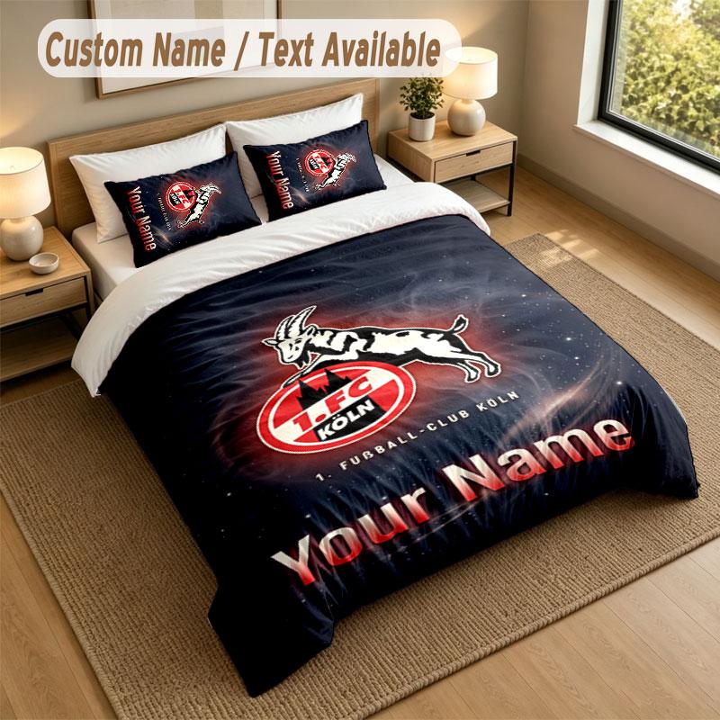 Bedding Set 1 Duvet Cover 2 Pillowcases FC Köln Print Soft Bed Linen Bedroom Decor