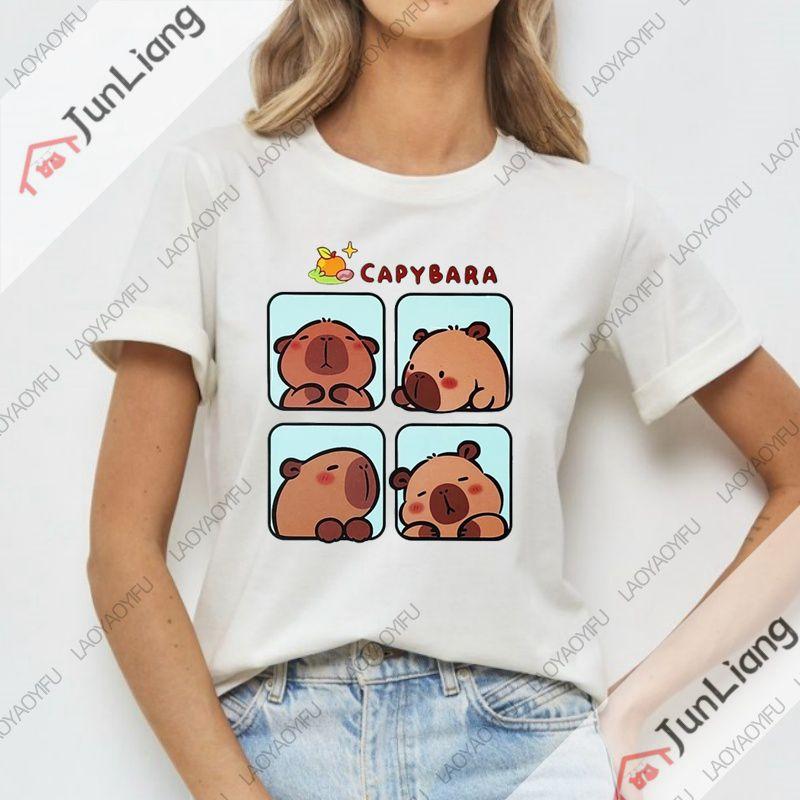 Футболка Capyeras Funny Cute Capybara Color Concert Tour Cute Animal с короткими рукавами и круглым вырезом, свободный топ Harajuku