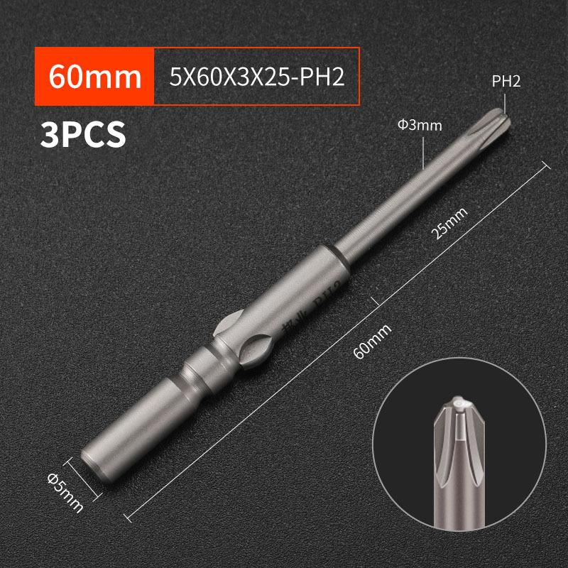 §Length 60mm Screwdriver Bit Multiple Sizes S2 Material Electric Screwdriver Bit No Slipping High Hardness Electric Bit