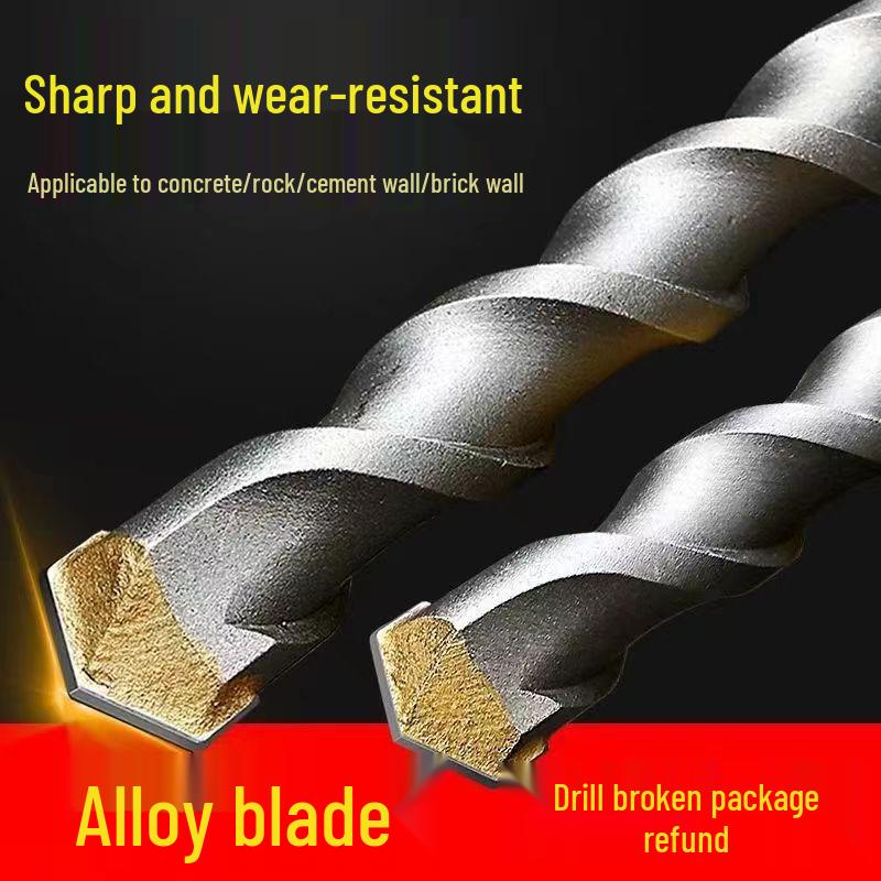 Extended Rotary Hammer Drill Bit Set for Concrete, Stone, and Brick Walls - Alloy, Square & Round Shanks