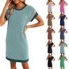 Women's Casual Contrast Color Striped Round Neck T-Shirt Dress