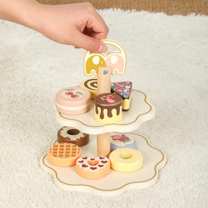 Wooden Dessert Kitchen Set: Pretend Play Cake & Ice Cream Afternoon Tea Toy