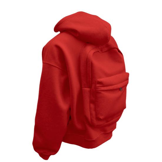 Men Sweatshirt Coat Hooded Long Sleeve Zipper Closure Hoodie Coat with Schoolbag Design Solid