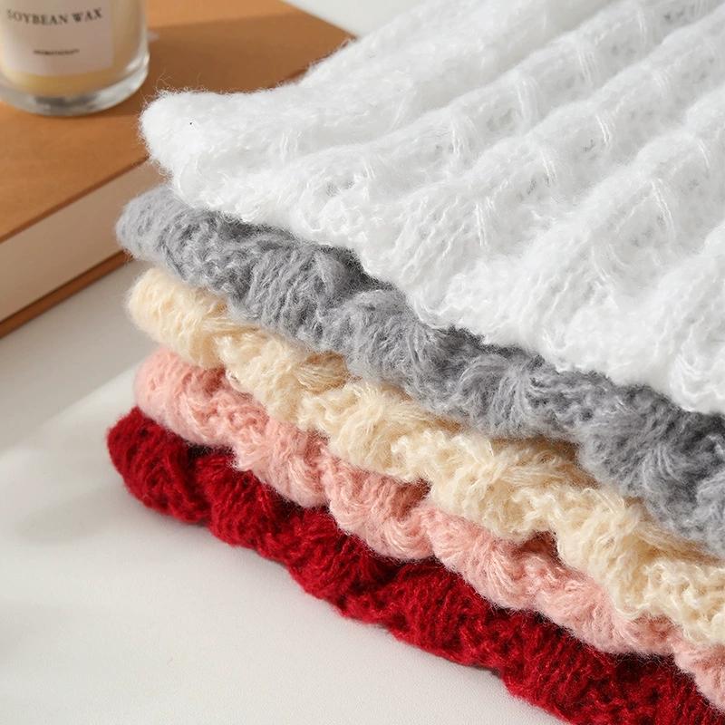 172x20cm Winter Scarf, Solid Color Thick Knitted Wool Scarf for Women, Warm Fleece Neck Warmer Snood