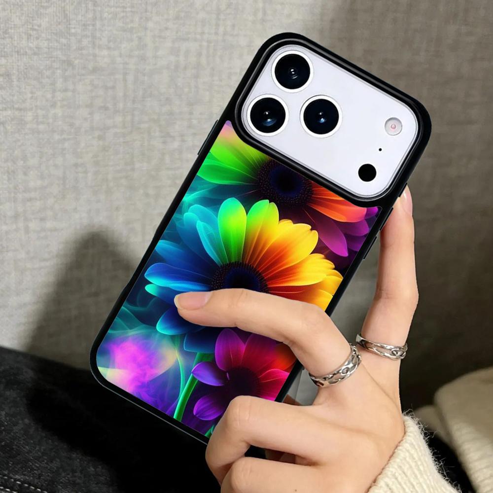 Capa Case for iPhone 17 Air 16 Pro Max 15 Plus 11 13 Mini 14 12 Back Phone Cover Flower Rainbow Colour Pattern