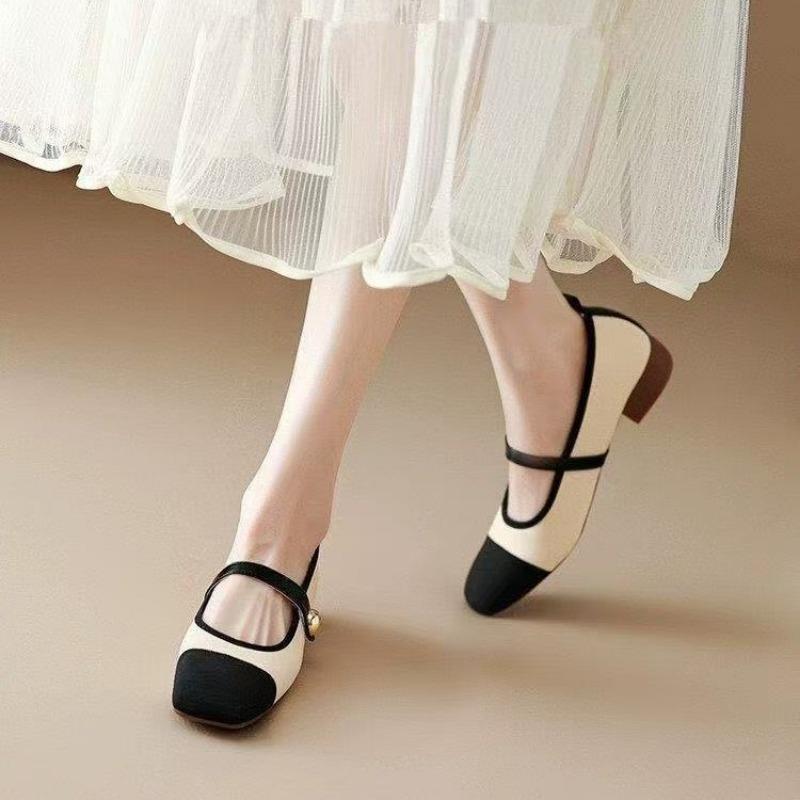 Autumn square head Mary Jane shoes soft leather commuter shoes women's thick heel soft sole comfortable gentle wind shoes