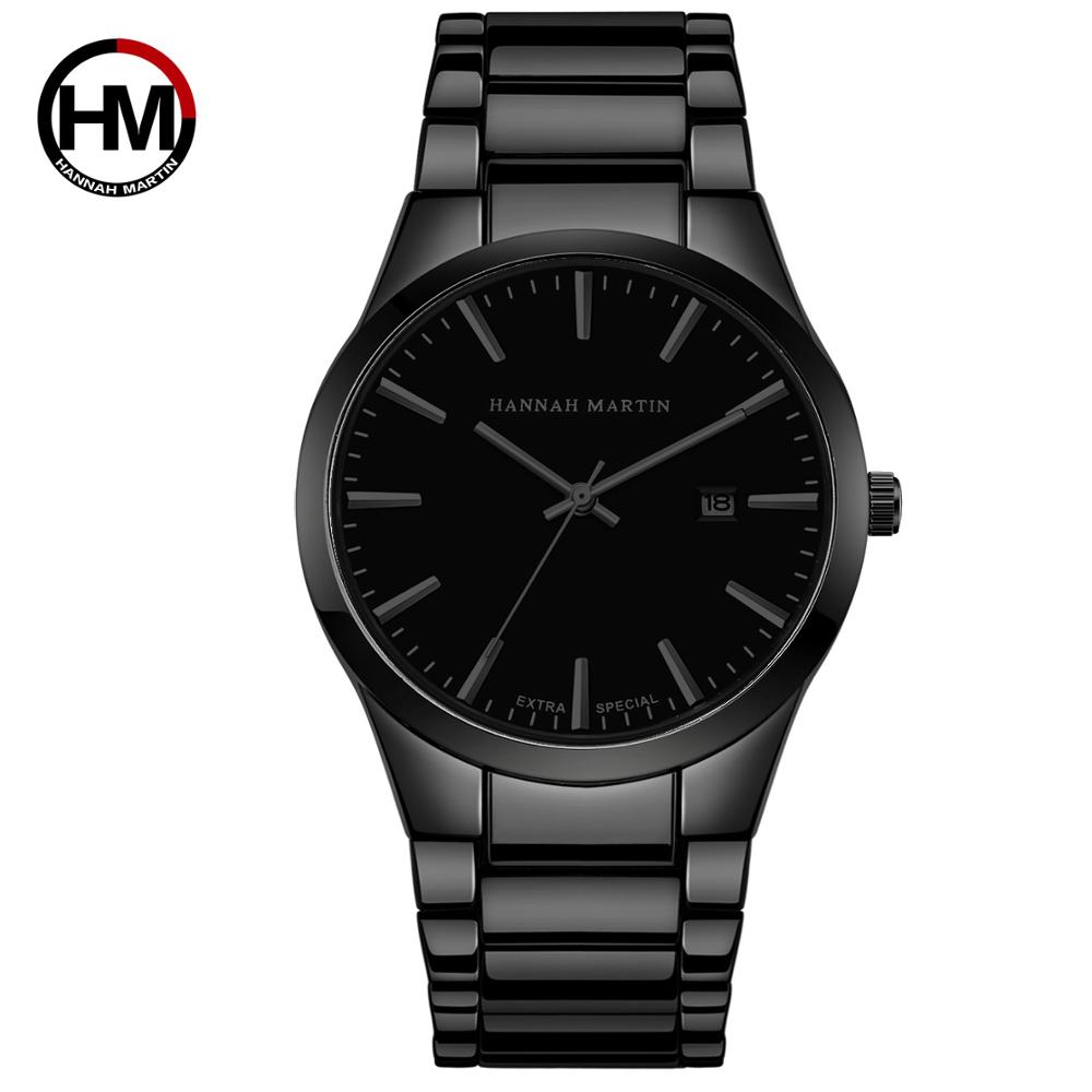 HANNAH MARTIN Men's Watch 40mm Stainless Steel Quartz Fashionable BusinessStyle 3ATM Water Resistance Unisex SportCalendar Watch