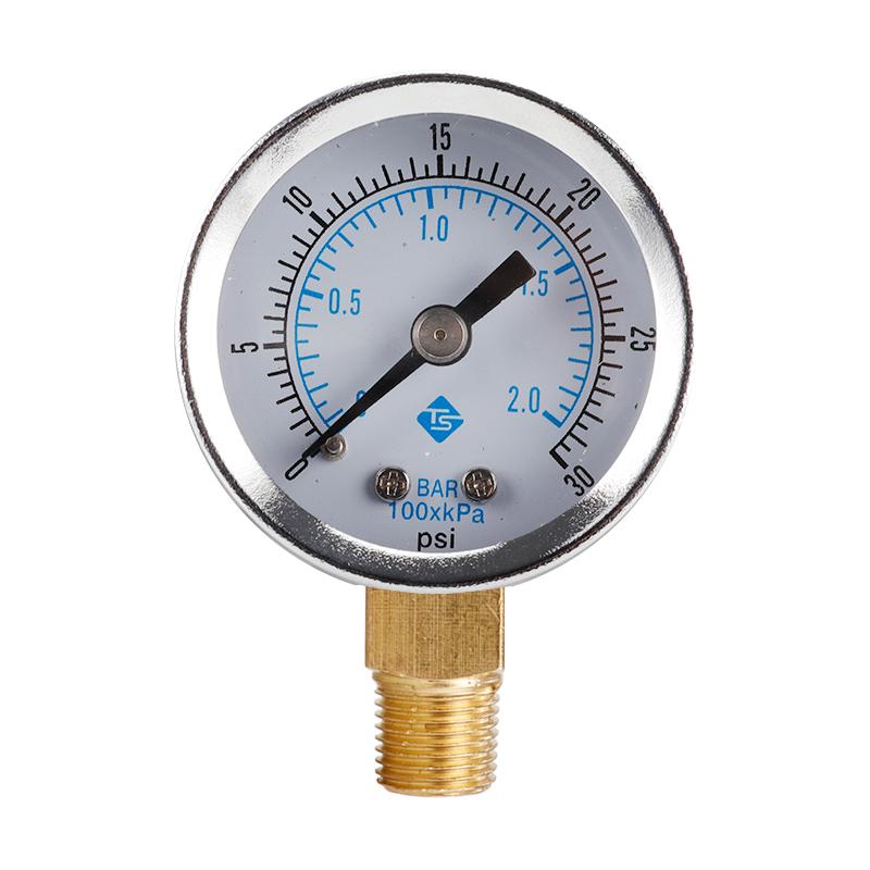 TS-Y50I 40mm Dial Gas Pressure Gauge 0-30 PSI/0-2 Bar Range Stainless Steel Dual Scale Oil Water Pressure Gauge