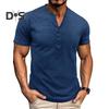 Мужская футболка с воротником Генри, короткий рукав, однотонная футболка с воротником на пуговицах, повседневная футболка-пуловер для спорта, путешествий, офиса
