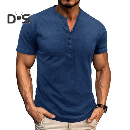 Мужская футболка с воротником Генри, короткий рукав, однотонная футболка с воротником на пуговицах, повседневная футболка-пуловер для спорта, путешествий, офиса