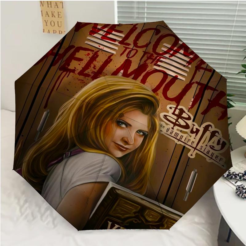 Buffy the Vampire Slayer1 Print Automatic Umbrella, 8 Rib Iron Frame, Plastic Handle, Suitable for Outdoor Travel &Daily , Ideal Gift
