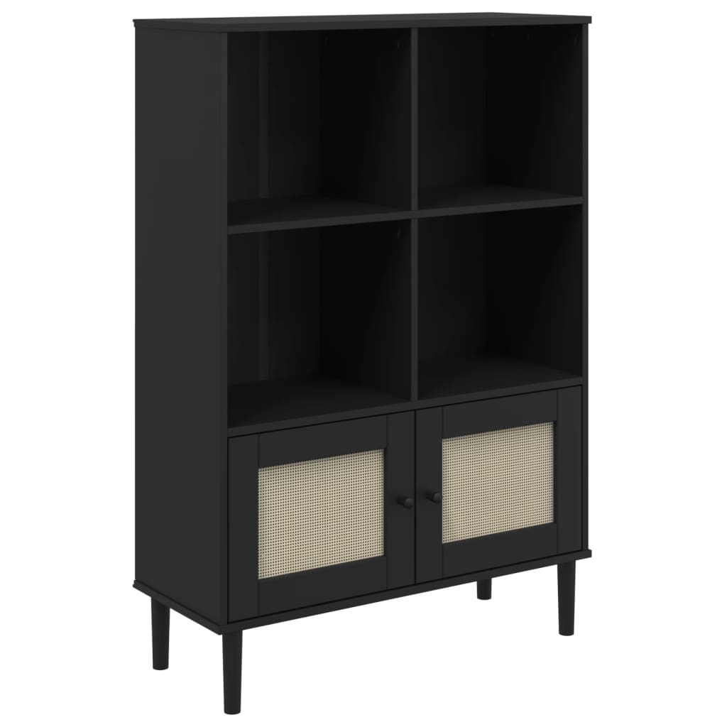 SENJA Bookshelf Rattan Look Black 90 x 35 x 130 cm Pine Wood