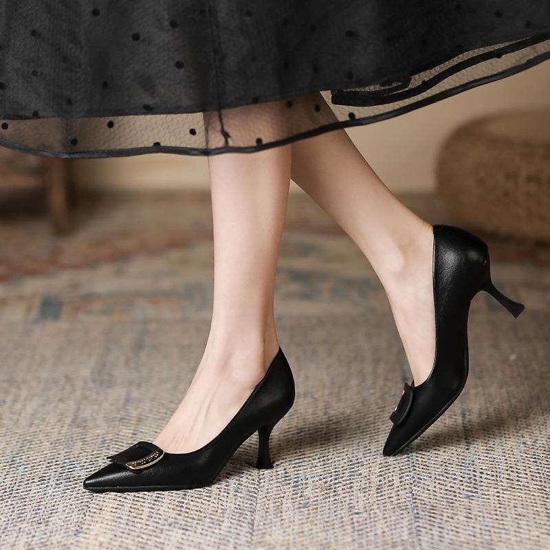 5-Pointed Thin Heel Square Buckle Shoes Women's New Sexy High Heels Women's Professional Commuter Work Shoes