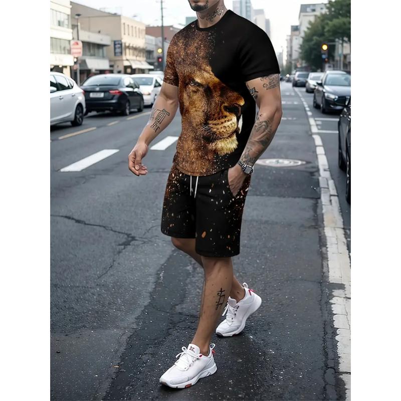 New Summer Fashion Animal Print Suit Black and White Tiger 3D Pattern Outdoor Street Shooting Sportswear Men's Casual Wear